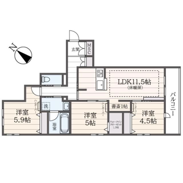 オカバ世田谷深沢ヘーベルメゾン(3LDK/1階)の間取り写真