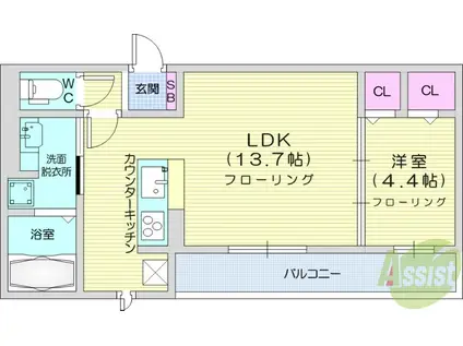 TELESCOPIO(1LDK/1階)の間取り写真