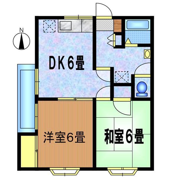 岡田ハイツ東棟(2DK/2階)の間取り写真