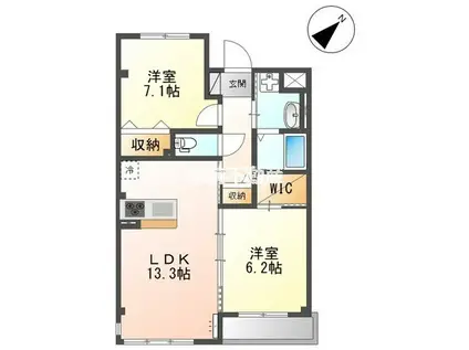 コンフォルト春日西II(2LDK/1階)の間取り写真