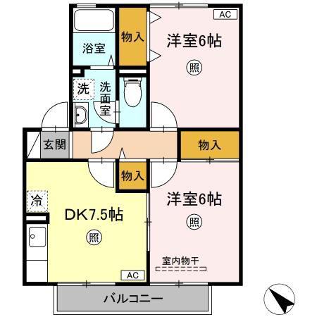 ＪＲ山陽本線 西条駅(広島) 徒歩28分 2階建 築28年(2DK/1階)の間取り写真