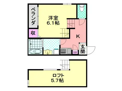 ハーモニーテラス平野西(1K/2階)の間取り写真