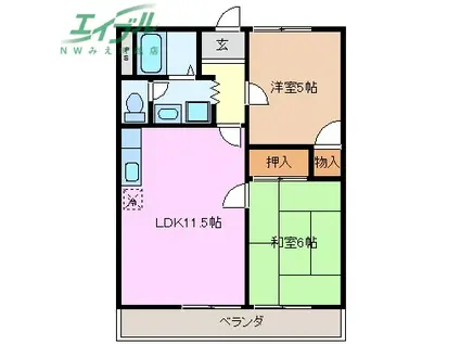ハピネス千代11(2LDK/2階)の間取り写真