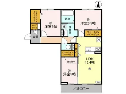 近鉄奈良線 新大宮駅 徒歩18分 3階建 築1年(3LDK/3階)の間取り写真