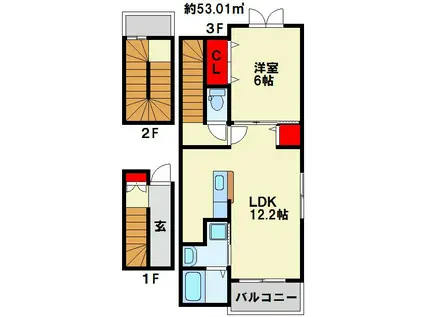 オーブアビタシオン(1LDK/3階)の間取り写真