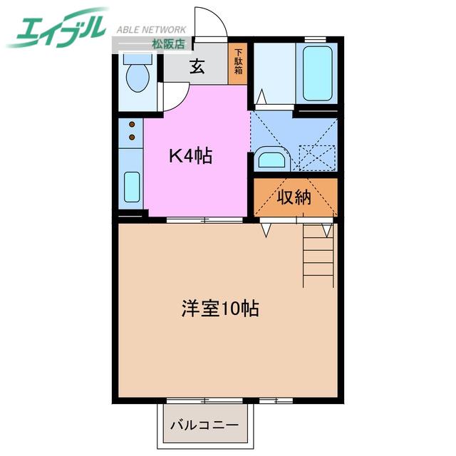 プレイズB(1K/2階)の間取り写真