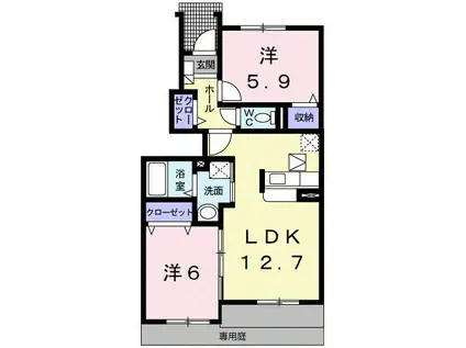 ハピネス・ブルック II(2LDK/1階)の間取り写真
