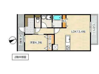 アーデル美鈴園(1LDK/2階)の間取り写真