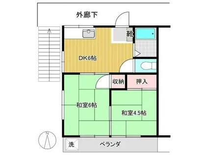 コーポきさらぎ(2DK/1階)の間取り写真