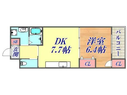 夢野アパートメント(1DK/4階)の間取り写真