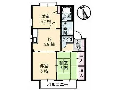 レーヴィンス島田 B棟(3K/1階)の間取り写真