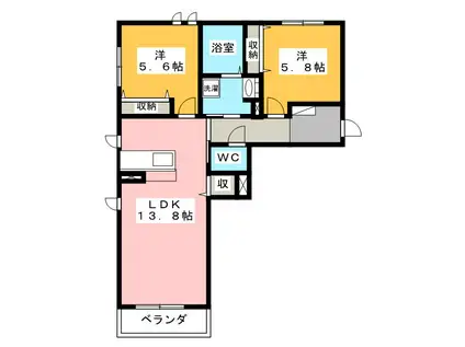 ベレオ稲里(2LDK/2階)の間取り写真