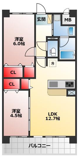 アトリエール堺寺地町(2LDK/7階)の間取り写真