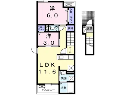 サンライズネクストB(2LDK/2階)の間取り写真