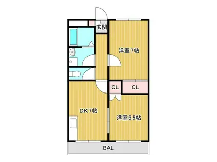 メゾンラメール A棟(2DK/2階)の間取り写真