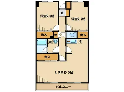 ピオニーIII(2LDK/4階)の間取り写真