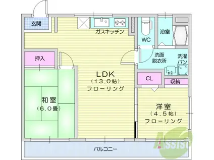 コーポ馬渕(2LDK/3階)の間取り写真