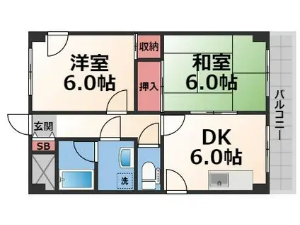 ハイマート新喜多(2DK/1階)の間取り写真
