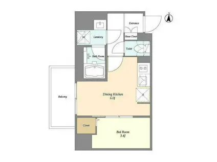 グランカーサ菊川(1DK/10階)の間取り写真