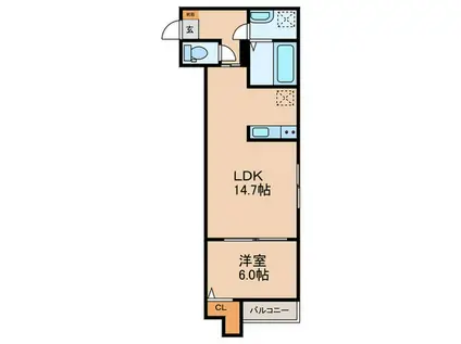 メディオリヴェール紫駅(1LDK/1階)の間取り写真