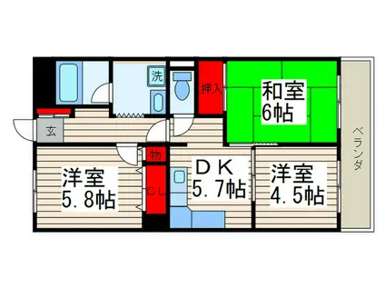 メゾンドサンク2(3DK/4階)の間取り写真