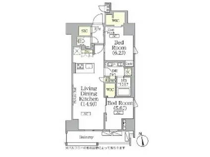 ザ・パークハビオ神楽坂レジデンスサウス(2LDK/10階)の間取り写真