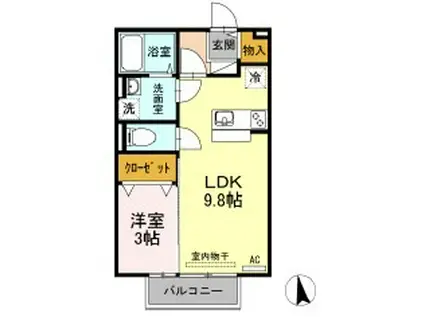 セブンII棟(1LDK/2階)の間取り写真