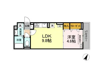 D-COMODO深大寺北町(1LDK/2階)の間取り写真