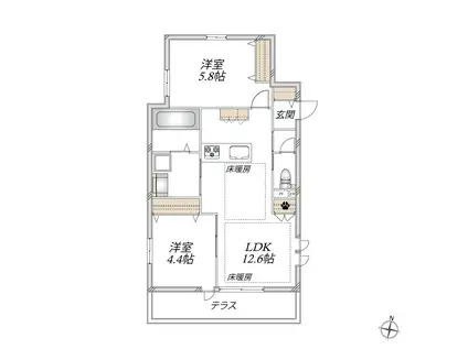 メルベーユ都筑(2LDK/1階)の間取り写真