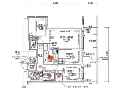グランドシティタワー池袋(3LDK/7階)の間取り写真