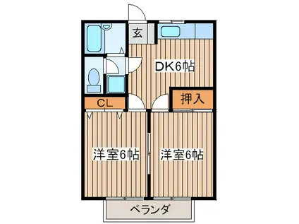 エレガンス関口第5(2DK/2階)の間取り写真