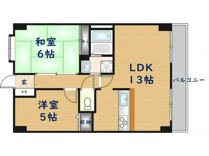 クレージュ(2LDK/6階)の間取り写真