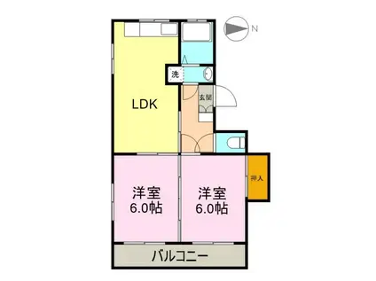 コーポ筍(2LDK/3階)の間取り写真