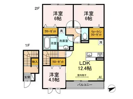 セジュール西条 B棟(3LDK/2階)の間取り写真