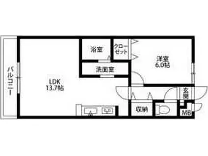 アンプルールリーブルKOIKEII A(1LDK/2階)の間取り写真