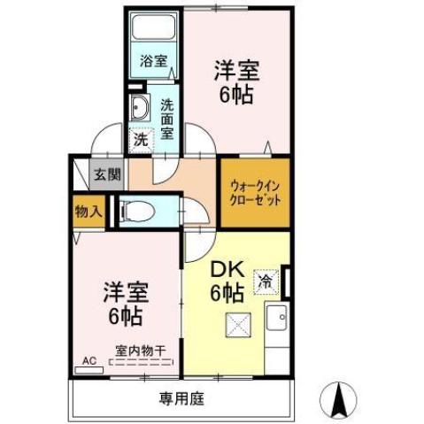 グランドウィンコスモス(2DK/1階)の間取り写真