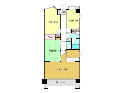 ひかるコート横浜(3LDK/4階)の間取り写真