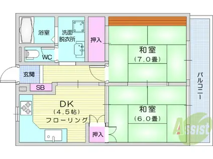 メゾン二木(2K/2階)の間取り写真