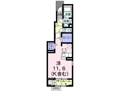 ノース・スクエア 一本木(ワンルーム/1階)の間取り写真