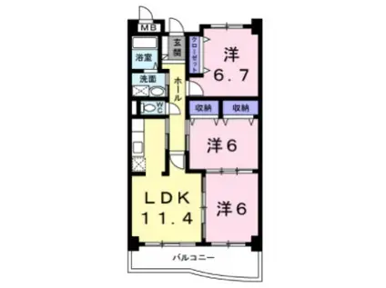 サンメゾンヒラソル(3LDK/6階)の間取り写真