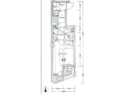 ジーベック中延(1K/5階)の間取り写真
