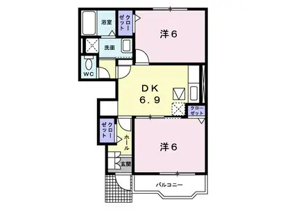 リバーサイドビラ河合(2DK/1階)の間取り写真