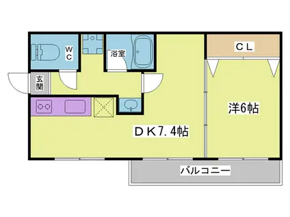 ラムール鈴蘭台南(1DK/4階)の間取り写真