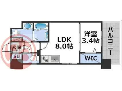 ミラージュパレス難波幸町(1LDK/9階)の間取り写真