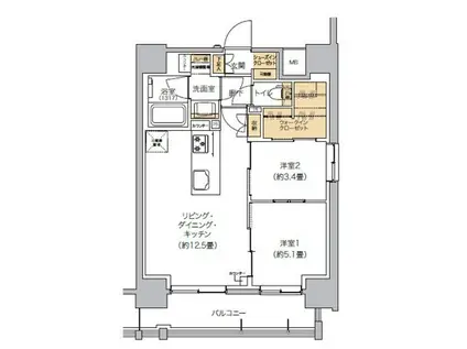 リビオメゾン芝浦(2LDK/3階)の間取り写真