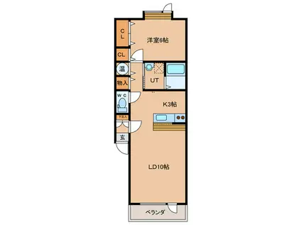 旭町スカイハイツB(1LDK/2階)の間取り写真