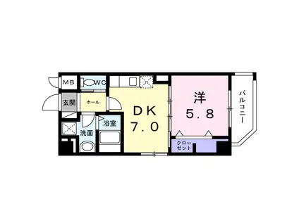 アーバン アイランド・ウエスト(1DK/4階)の間取り写真