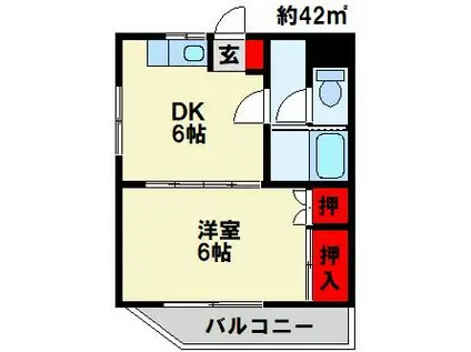 K-FLAT(1DK/2階)の間取り写真