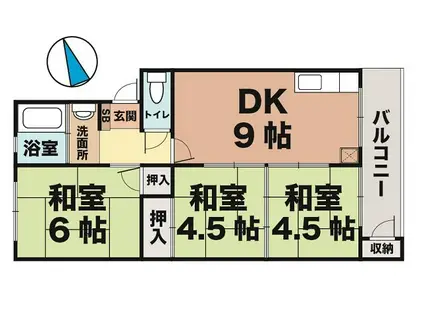 垂水農住5号棟(3DK/2階)の間取り写真