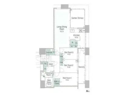 アイランドシティオーシャン&フォレストタワーレジデンスイースト棟(3LDK/7階)の間取り写真